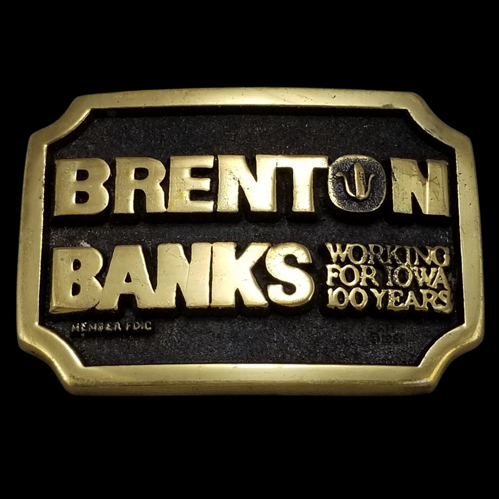 Vintage Brenton Banks Brass Belt Buckle Working For Iowa 100‎ Years
